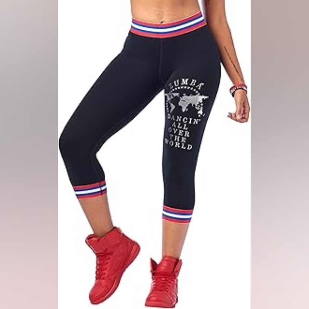 Zumba Fitness Black Capris with World Map Design
